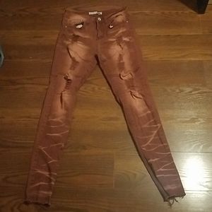 Burgundy Red ripped high rise skinny jeans